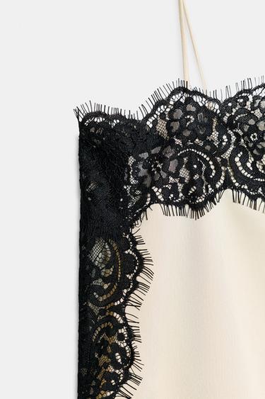 ZW COLLECTION SATIN LACE TOP - Black / White by Zara - Image 6