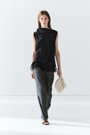 Zara Flowing lace-detail top - Black - Image 0