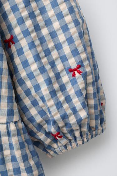 ROBE À CARREAUX AVEC LACETS BRODÉS - Bleu de Zara - Image 3