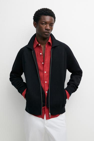Zara Cotton blend zip-up knit cardigan - Navy blue