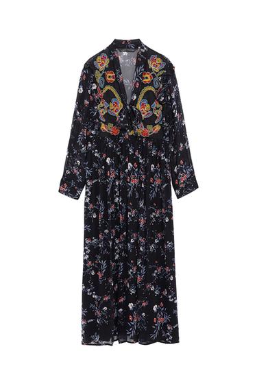 LONG EMBROIDERED AND PRINTED DRESS