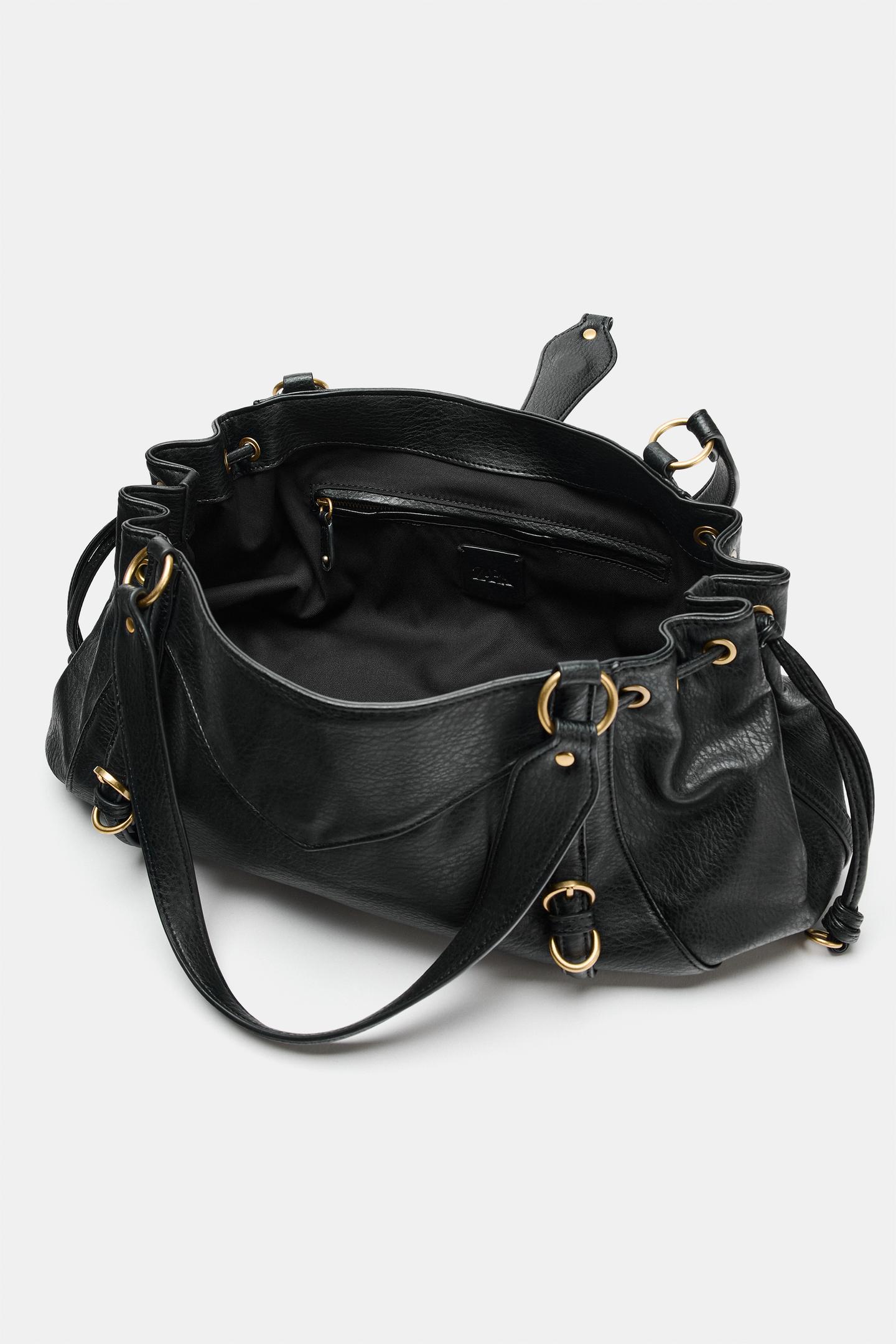 Женская сумка Zara Bowling bag with ring detail, цвет: Чёрный — фото 4