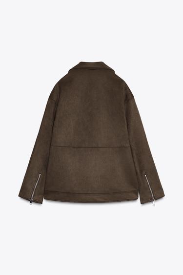 FAUX SUEDE BIKER JACKET - Khaki by Zara - Image 8