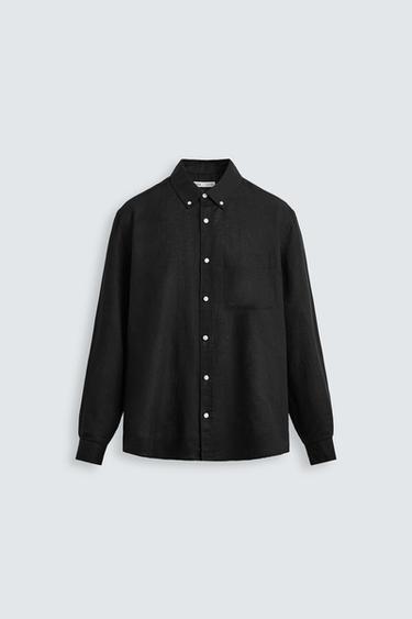 CAMISA LINO - ALGODÓN - Negro de Zara