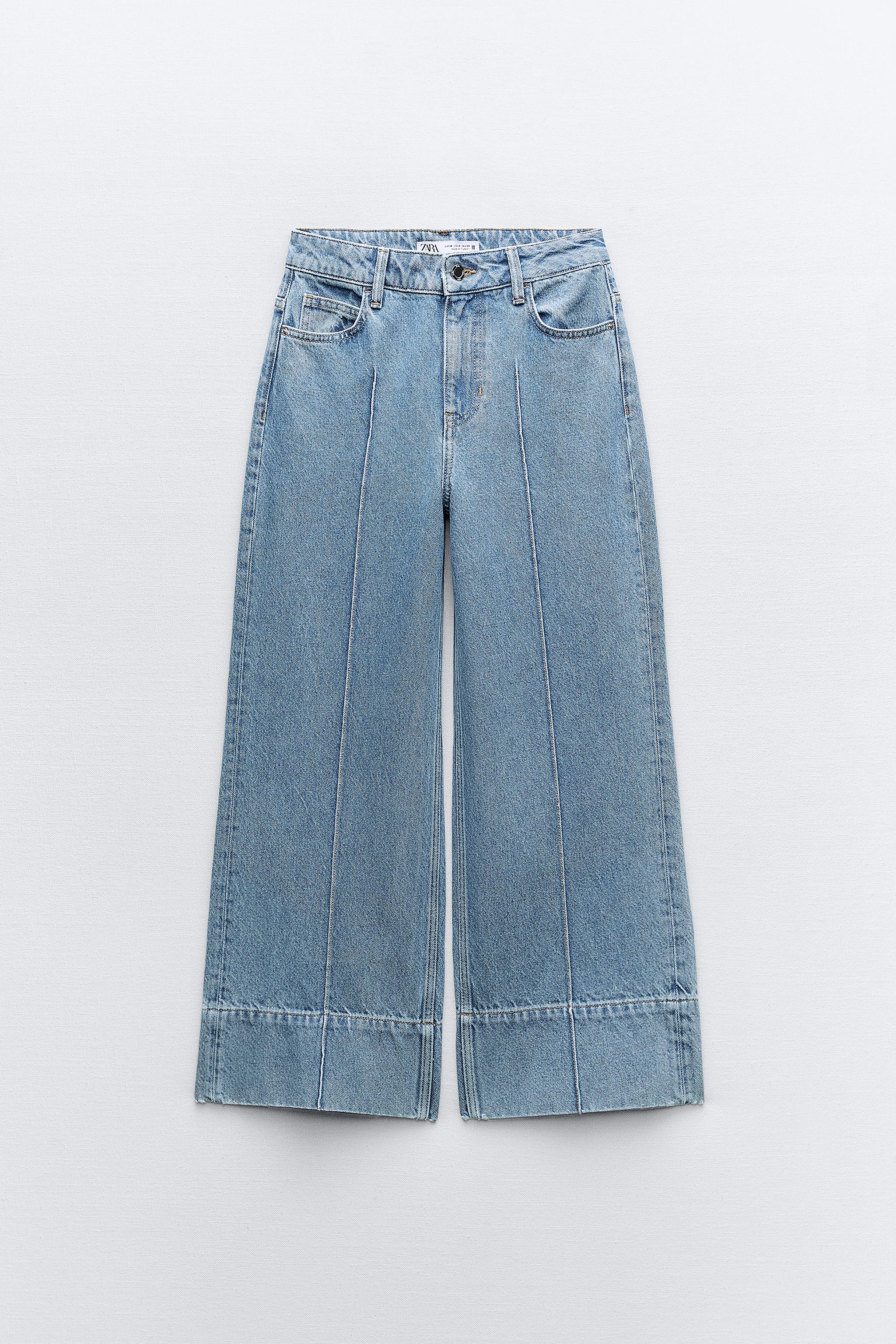 Z1975 WIDE-LEG CROPPED 高腰正面接縫牛仔褲- 藍色| ZARA Taiwan 