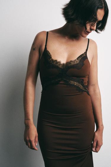 CONTRAST LACE DRESS - Brown by Zara - Image 1