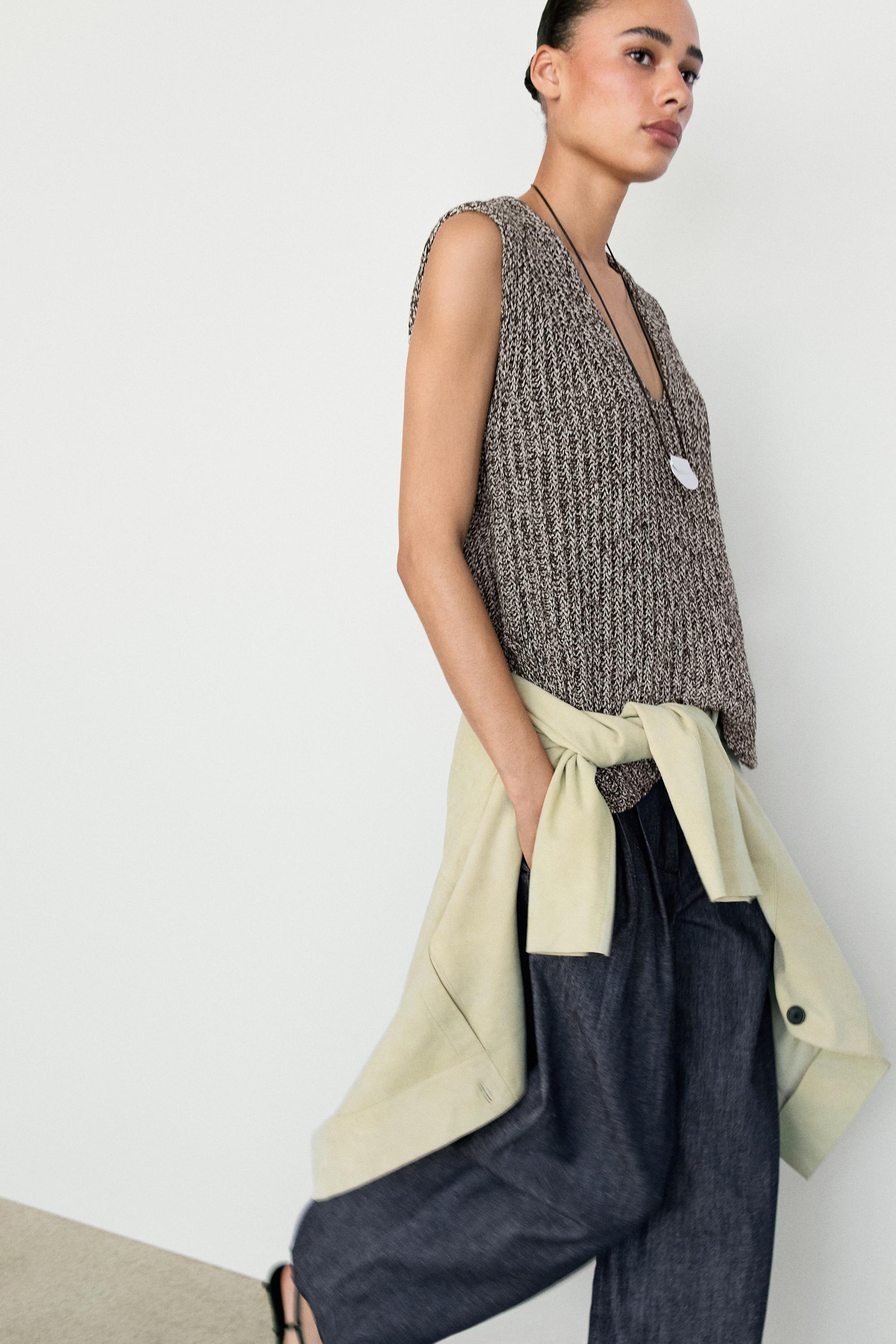Top en maille chinée de coton mélangé