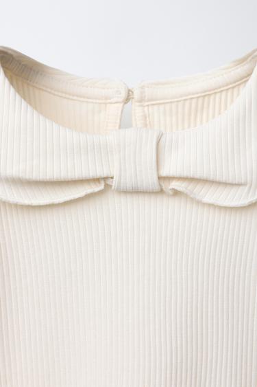 RIB T-SHIRT WITH PETER PAN COLLAR - Ecru by Zara - Image 2