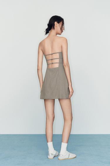 PINSTRIPE STRAPLESS DRESS - Dark grey by Zara