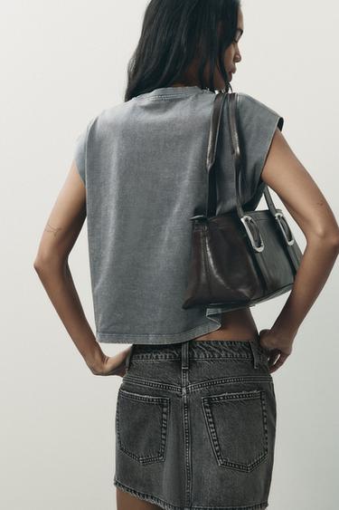 WASHED-EFFECT SLEEVELESS T-SHIRT - Dark grey by Zara - Image 3