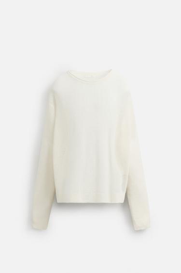 LINEN BLEND TEXTURED SWEATER - Ecru by Zara