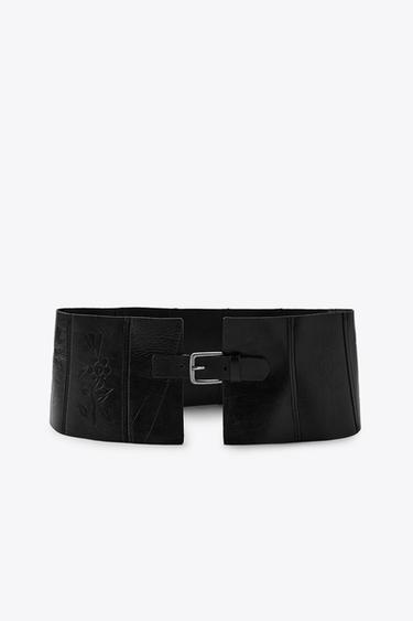 TEXTURED LEATHER CORSET BELT - Black by Zara - Image 0