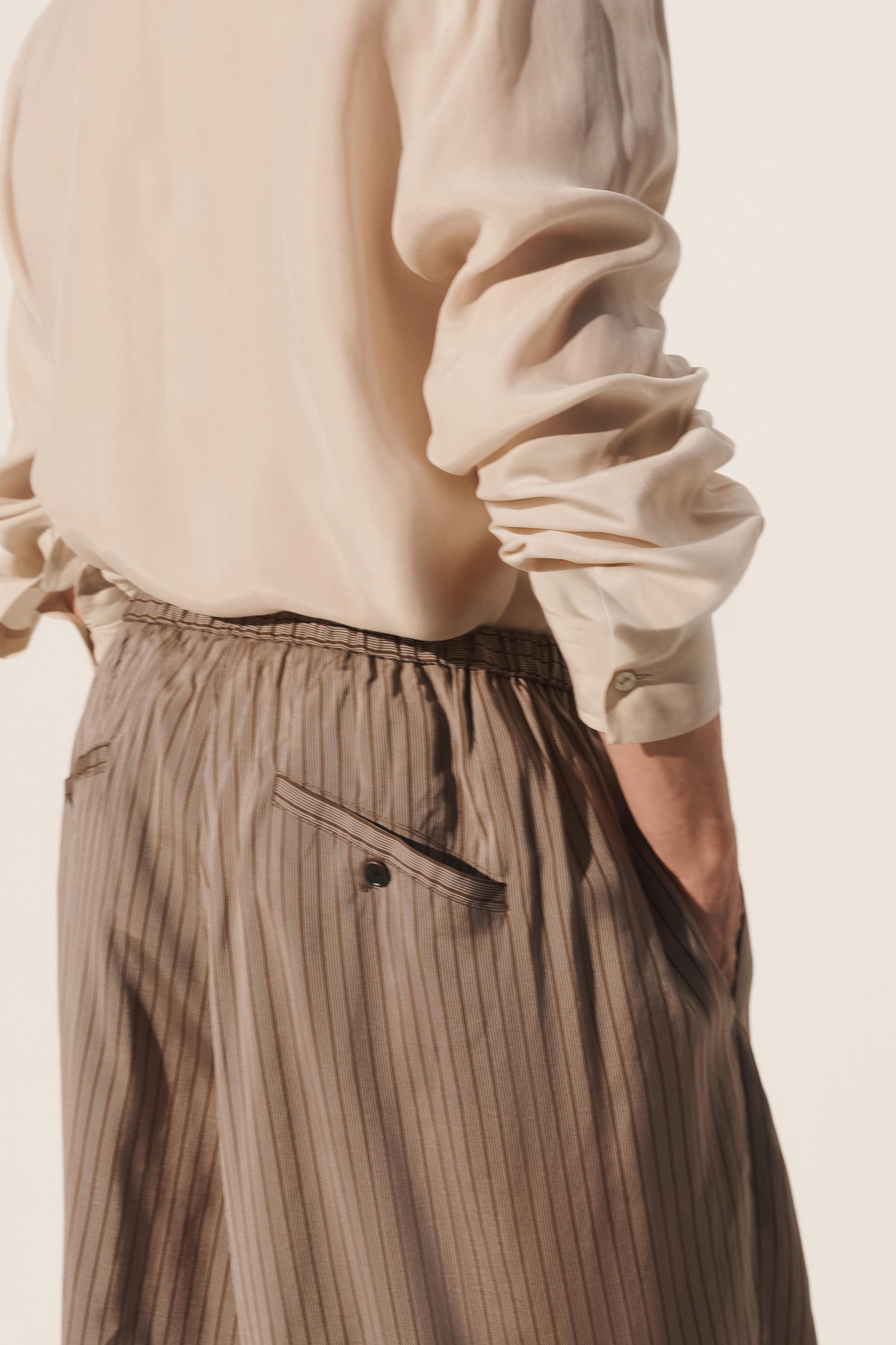 VISCOSE-CUPRO STRIPED BALLOON FIT PANTS
