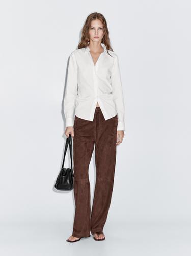 Chemisier stretch en coton mélangé - Blanc de Zara - Image 0