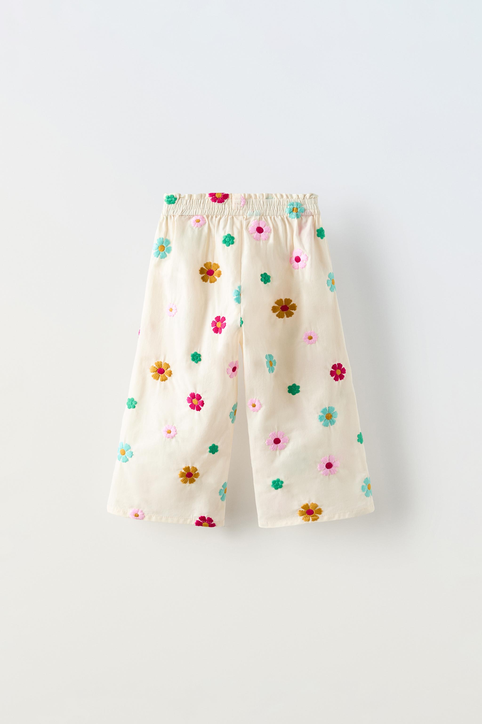 Zara Floral Embroidery Pants Ecru Kids