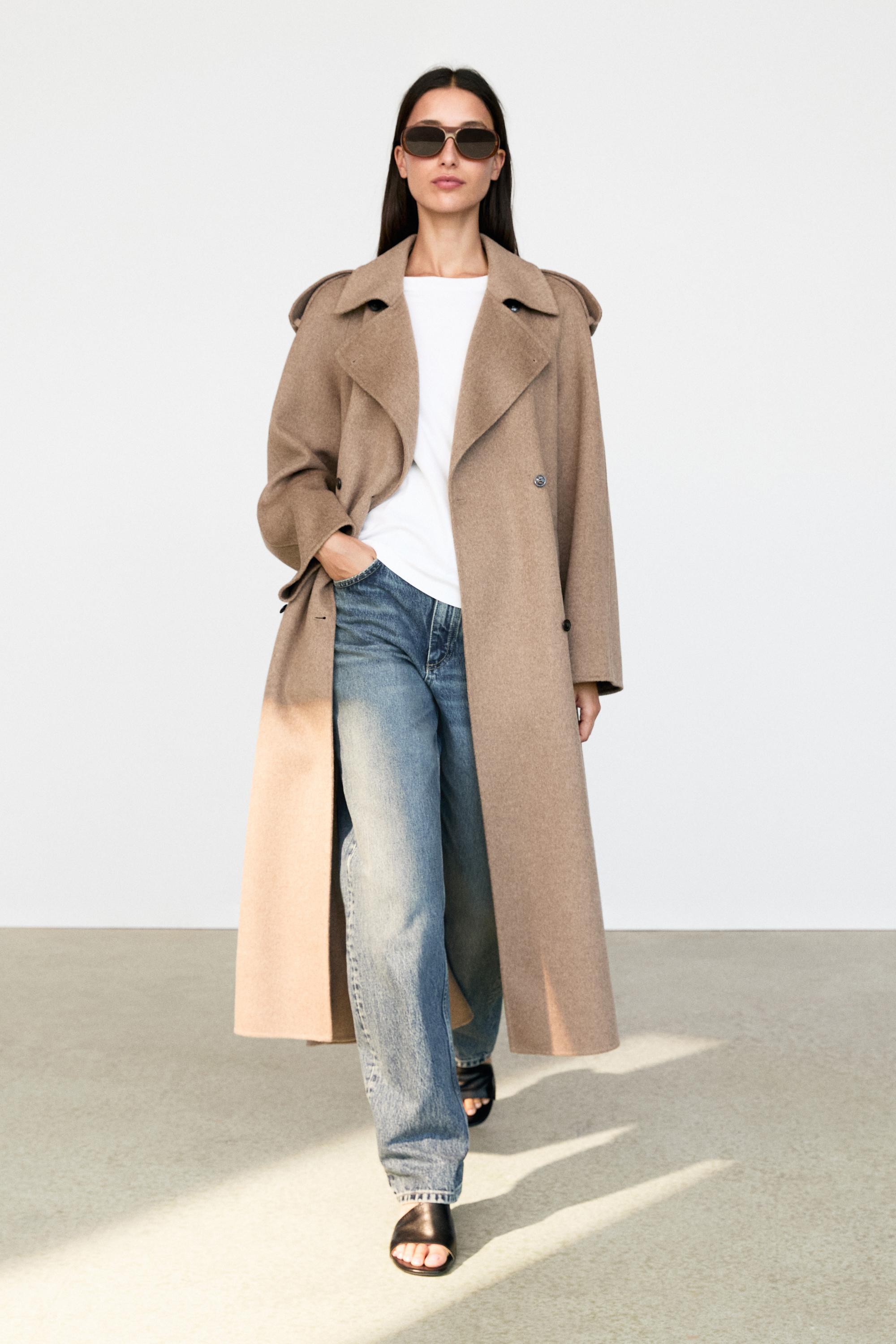 RIB COLLAR WOOL LONG COAT クラネ　ベージュ　0 Long wool blend trench coat - 211 | ZARA United States