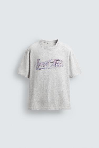 Zara WASHED TEXT PRINT T-SHIRT - Gray marl