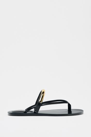 SANDALS WITH METAL APPLIQUÉ - Black by Zara - Image 0