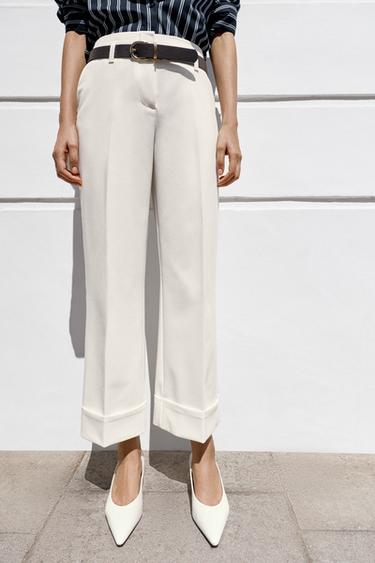 TURN-UP HEM TROUSERS WITH BELT - White by Zara