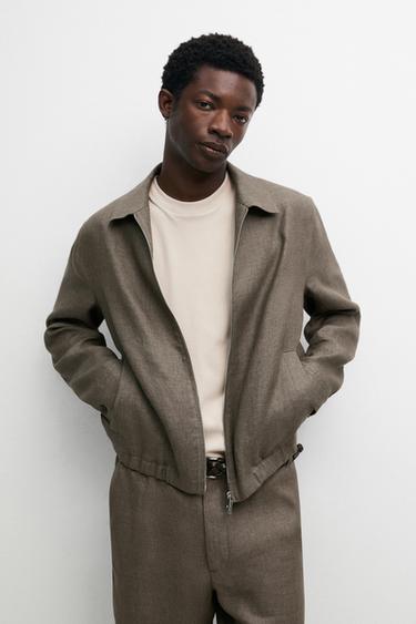 Zara Faded linen total look jacket - Greenish