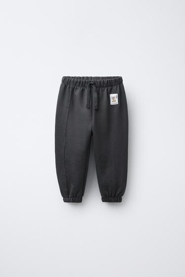 PLUSH JOGGING BOTTOMS WITH LABEL APPLIQUÉ - Dark anthracite by Zara