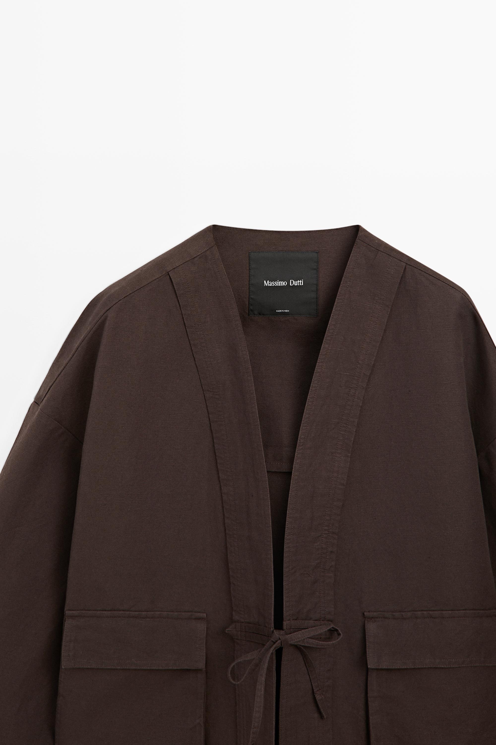 Kimono en coton et lin avec poches
