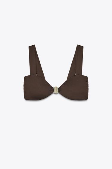 Zara CIRCULAR DETAIL BIKINI TOP - Chocolate