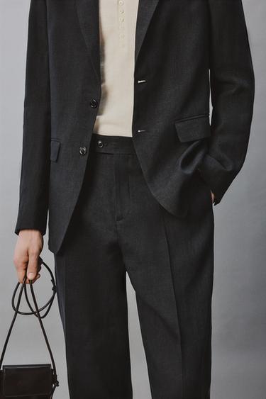 100% LINEN REGULAR FIT SUIT TROUSERS - Dark navy by Zara - Image 4