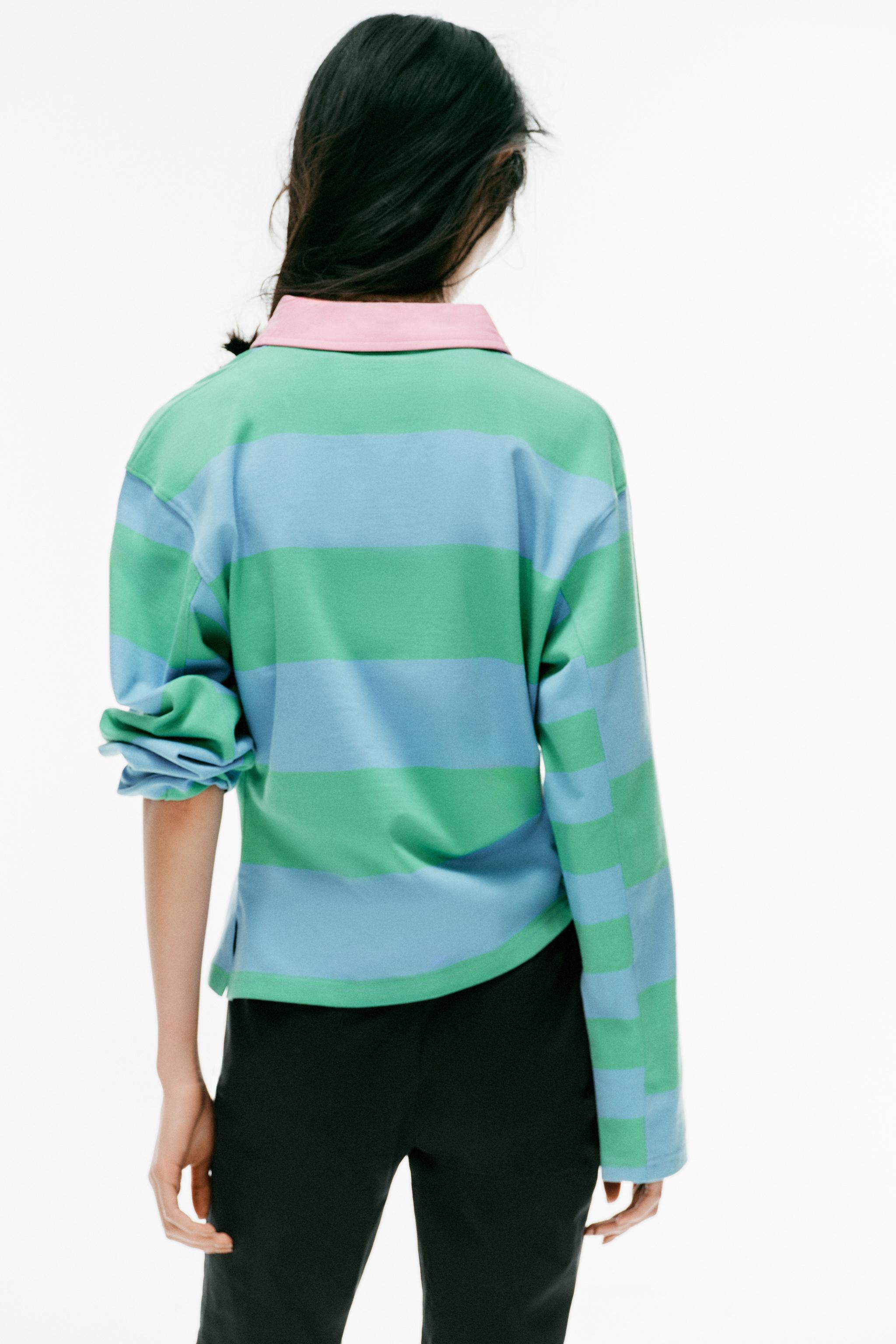 CONTRAST COLLAR STRIPED POLO SHIRT