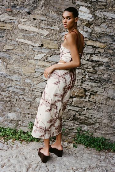 CUT OUT EMBROIDERED MIDI DRESS - Multicoloured by Zara - Image 3
