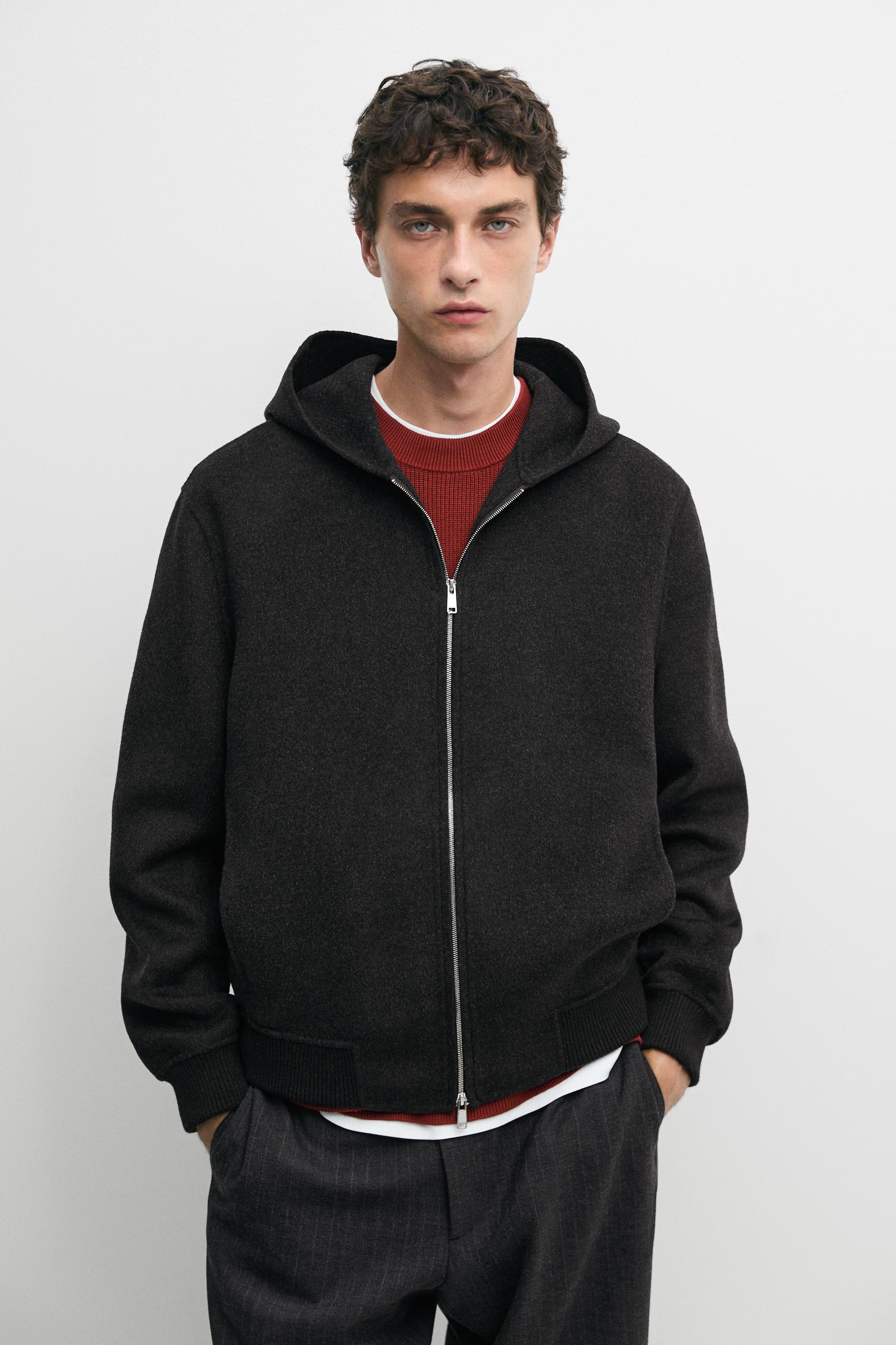 Wool blend double-knit hooded jacket — Anthracite Gray