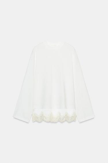 レースコンビＴシャツホワイトZaraのレースコンビＴシャツ - ホワイト 