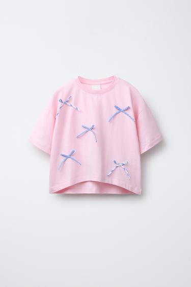 T-SHIRT WITH BOWS - Pink by Zara - Image 0