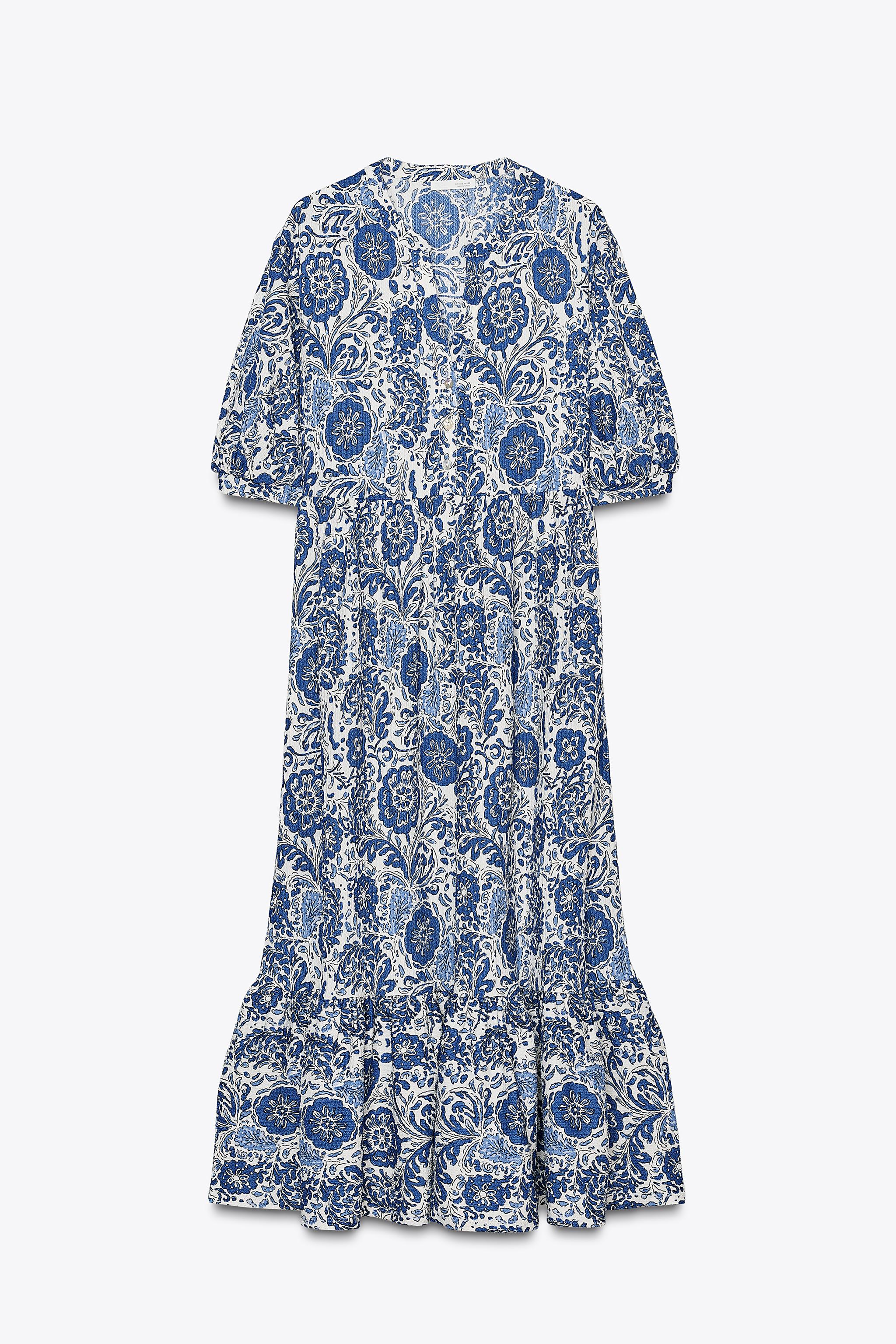 【ZARA】プリント柄ミディ丈ワンピース 5584/141/112 プリント柄ミディ丈ワンピース - ブルー | ZARA Japan / 日本