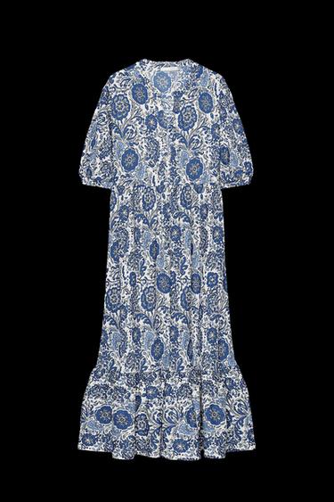 Zara PRINTED MIDI DRESS - Blues - Image 0