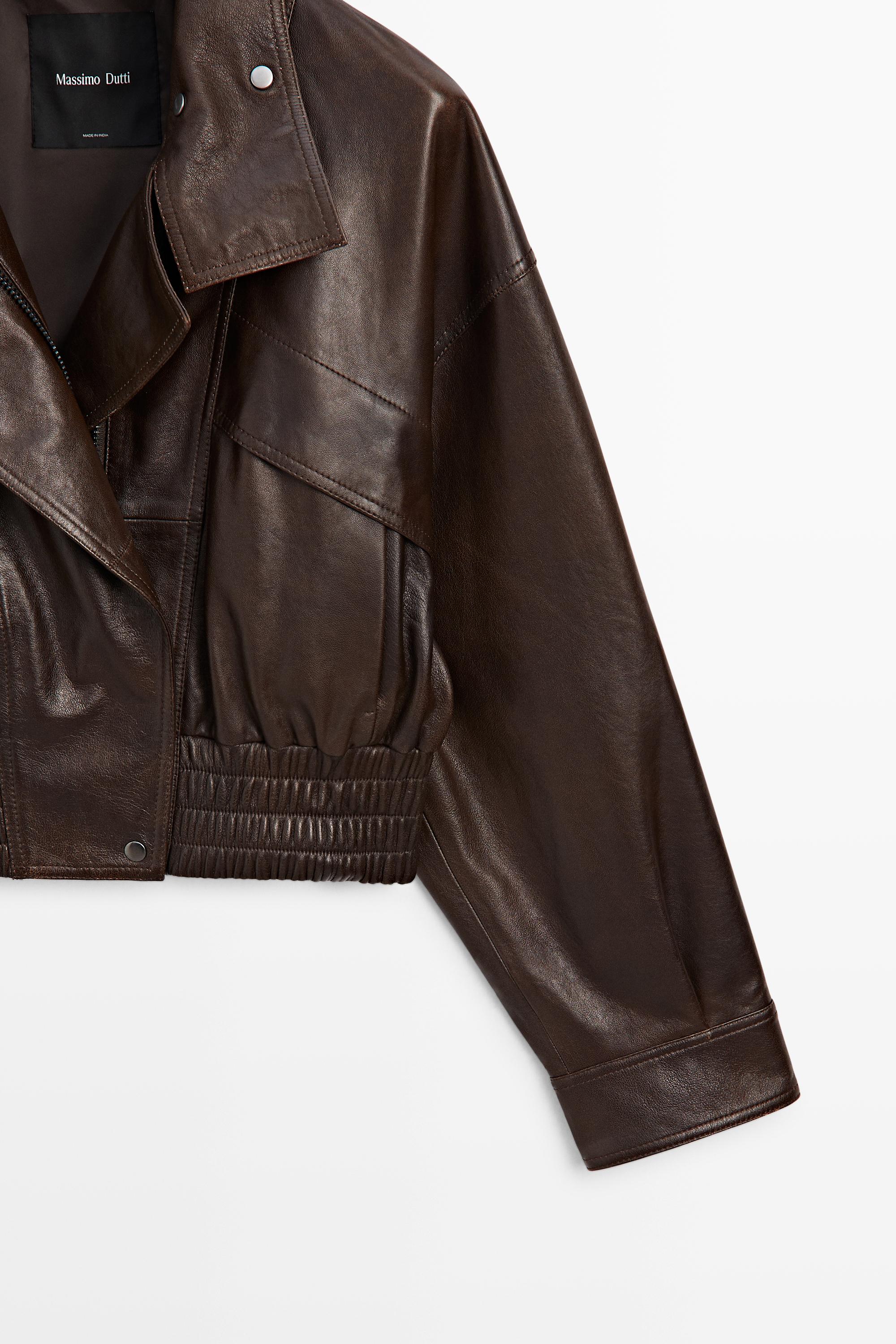 Cropped nappa leather bomber jacket