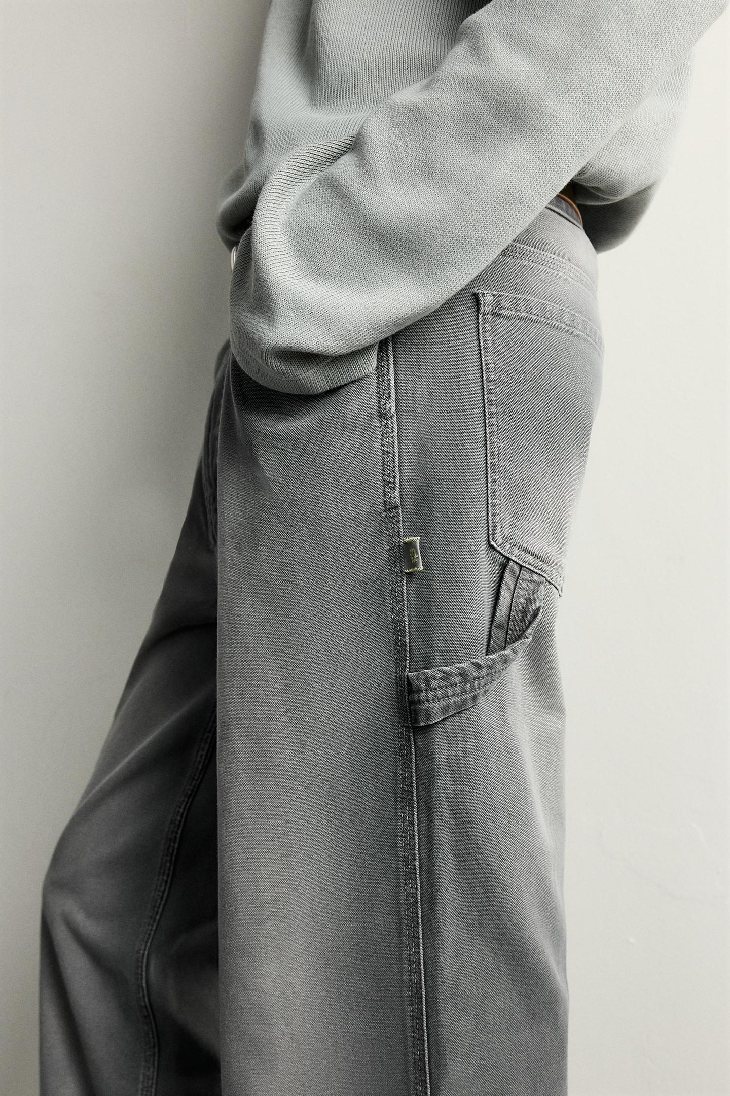 Мужские брюки Zara Relaxed-Fit Carpenter Pocket, цвет: Тёмный серый — фото 5
