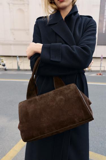 DOUBLE HANDLE SPLIT SUEDE LEATHER BAG - Brown by Zara - Image 1
