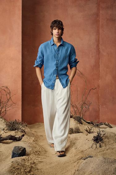REGULAR FIT 100% INDIGO LINEN SHIRT - Dark indigo by Zara - Image 0