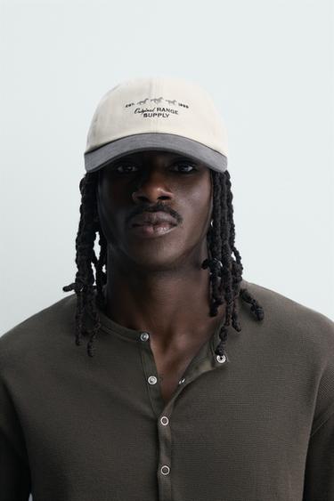 CONTRAST EMBROIDERED CAP - Ecru / Navy by Zara - Image 0