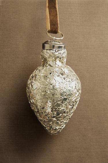 CRACKLED CHRISTMAS TREE BAUBLE - Silver by Zara - Image 4