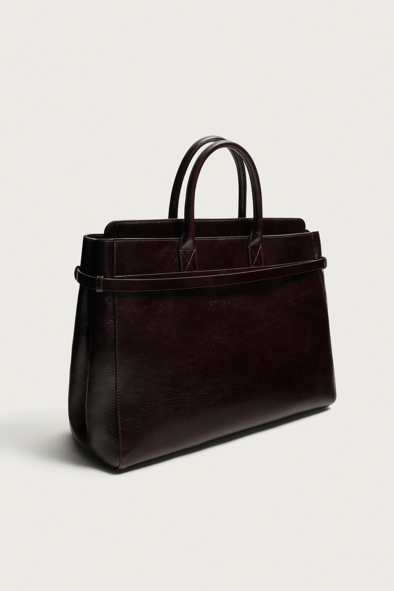 LEATHER SHOPPER BAG — Brown