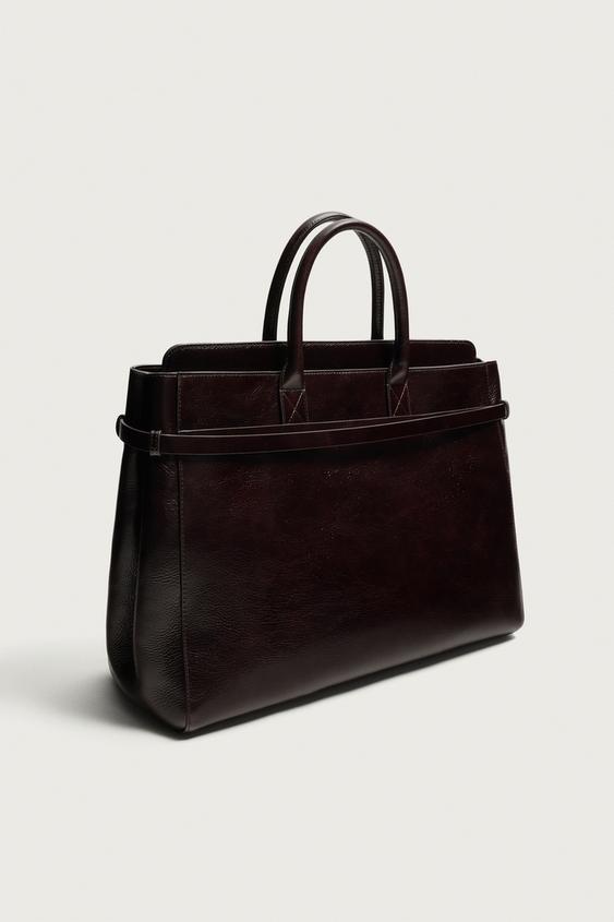 SAC SHOPPER EN CUIR - Marron de Zara - Image 3