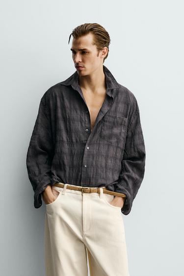 KËMISHË RELAXED FIT ME KUADRATE - Gri e errët nga Zara