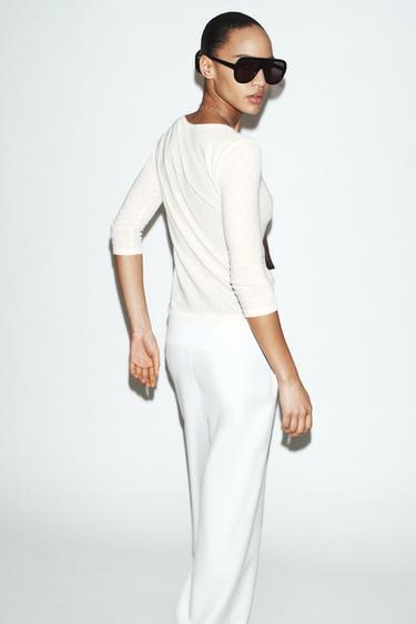 T-SHIRT EN LIN EFFET DÉLAVÉ - Blanc cassé de Zara - Image 3