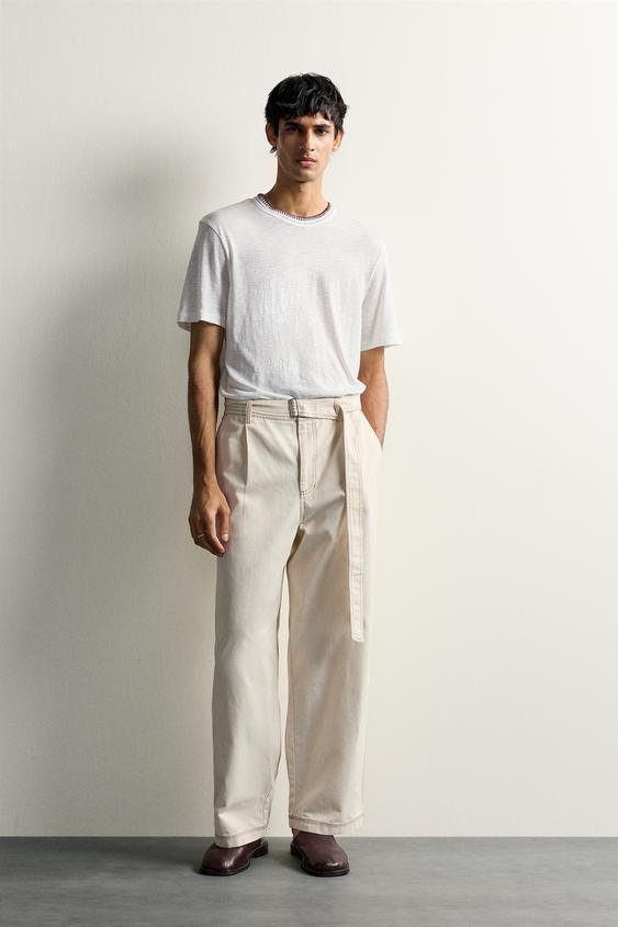 FLOWING T-SHIRT WITH NECK STITCHING - Ecru by Zara - Image 0