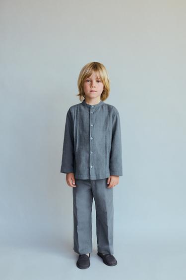2-5 YEARS/PLEATED LINEN BLEND SHIRT - LIMITED EDITION - Blue / Steel by Zara