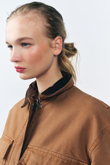 PADDED JACKET WITH CONTRAST COLLAR ZW COLLECTION - Caramel by Zara - Image 1