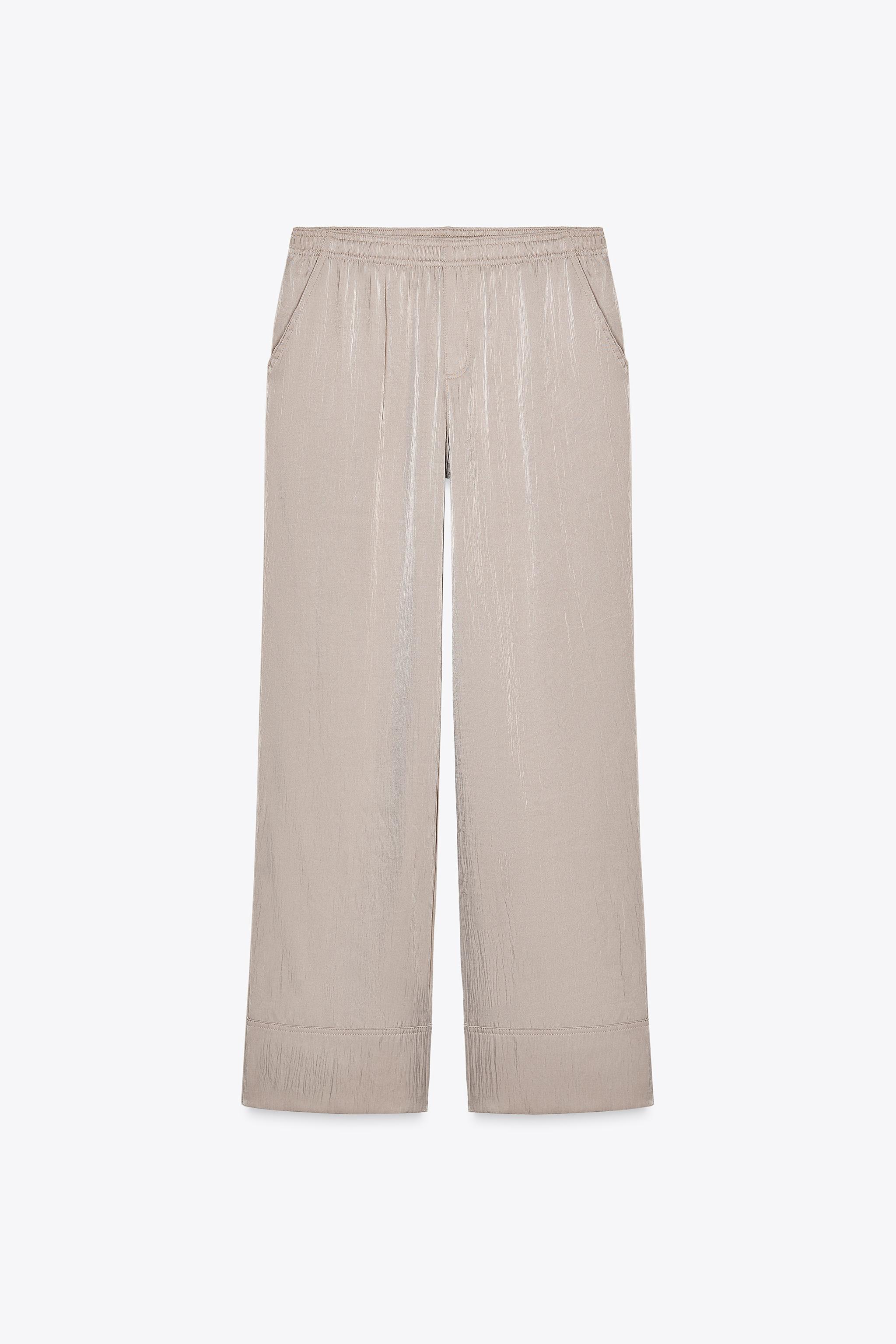 スペイン発送 ZARA サテンパジャマパンツ クリアベージュ 最新作 サテン風パジャマパンツ - ライトベージュ | ZARA Japan / 日本
