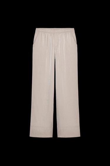 SATIN PYJAMA-STYLE TROUSERS - Light beige by Zara - Image 0